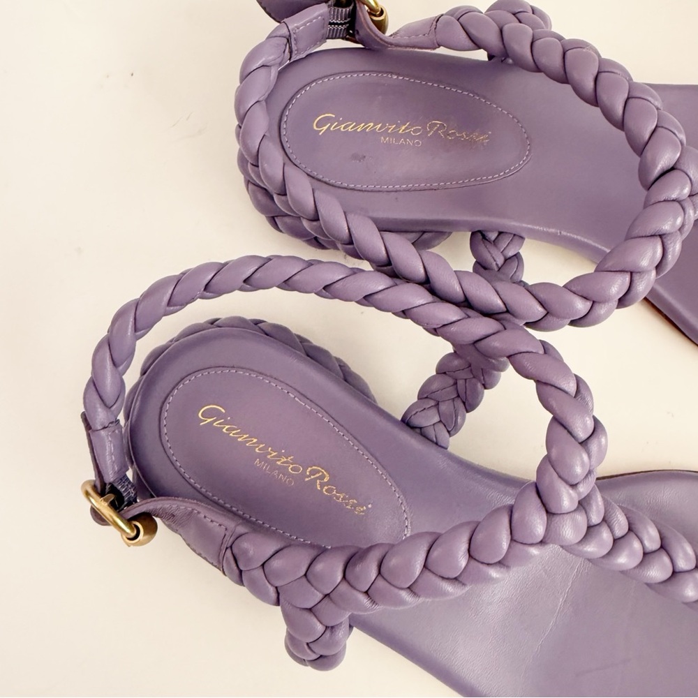 Gianvito Rossi Ravello Braided Napa Thong Lavender Leather Sandals Size 37.5 - Picture 2 of 7